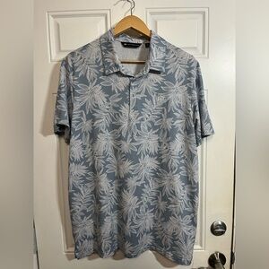 2/$40 TravisMathew Men’s XL Polo Shirt Blue White Leaf Print Golf Performance